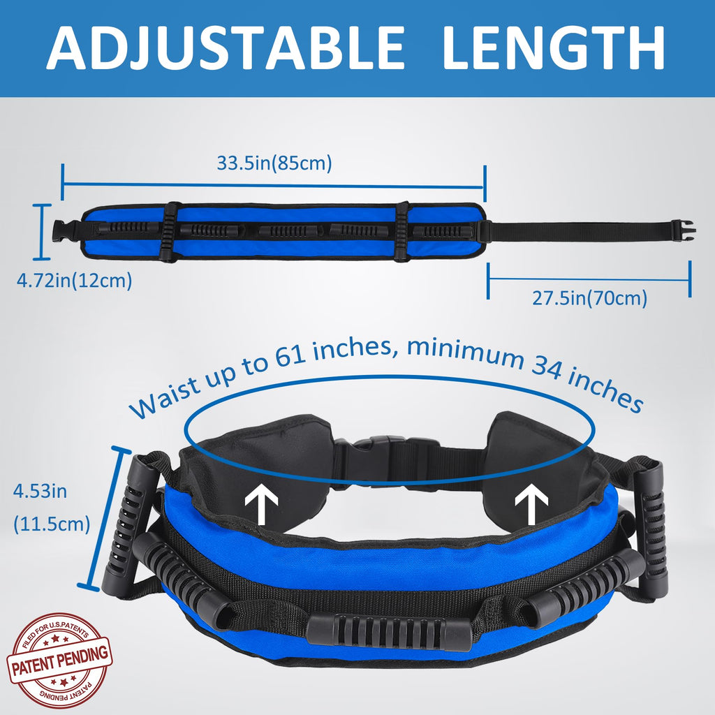 Gait Belt for Seniors, Transfer Belt with 7 Nylon Padded Handles, Medical Belt for Lifting Patients, Safety Gait Belt for Elderly Easy to Use Quick Release Buckle(Blue)