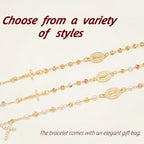 Women's Catholic Rosary Cross Bracelets - 14K Gold Plated Virgin Mary Rosarios Catolicos Crucifix Charm Bracelet for Women, Dainty Virgen de Guadalupe Religious Gift for Women Confirmation Baptism