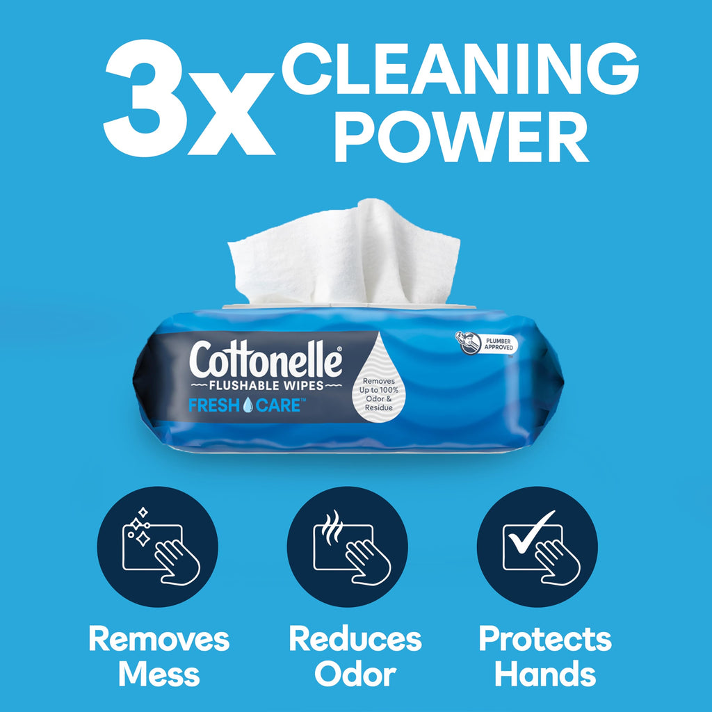 Cottonelle Fresh Care Flushable Wet Wipes, Adult Wet Wipes, 1 Refill Pack, 168 Wipes Per Pack, Packaging May Vary