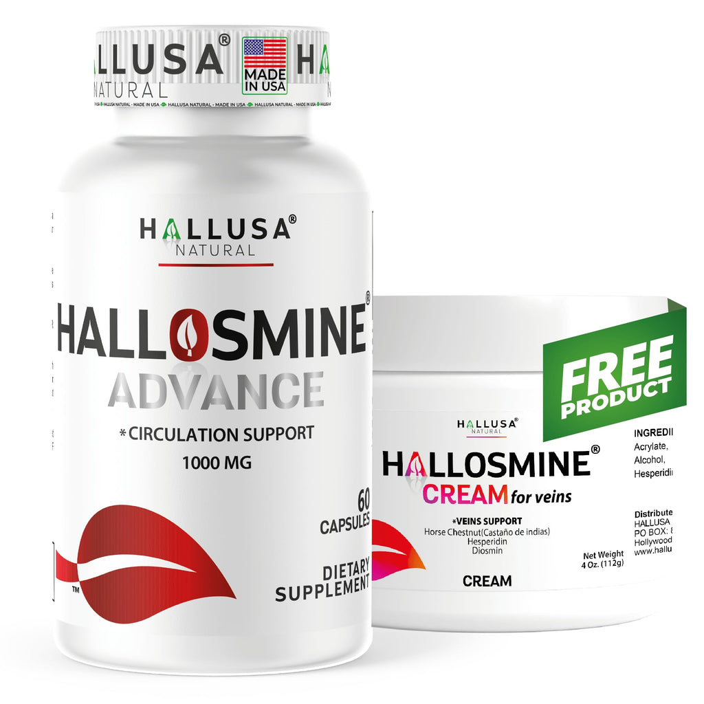 Hallusa Natural Hallosmine Advance Diosmin 1000mg + Bonus Leg Cream | Circulation & Vein Support | Swelling & Heavy Legs, Lymphatic Drainage, Blood Flow, Vascular Health & Visible Veins, 60 Capsules