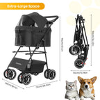 2-in-1 Foldable Pet Stroller with Canopy, 4 Wheels Pet Strolling Cart for Small/Medium Dogs and Cats with Removable Carrier,Breathable Mesh,Mom Tote Bag,Cup Holders,Easy Assembly,Black