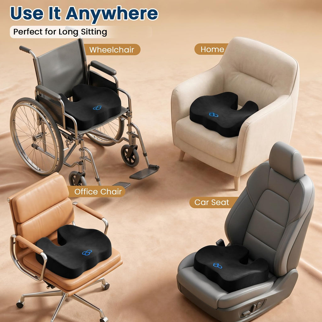 BlissTrends Memory Foam Seat Cushion for Office Chair & Car Seat, Black