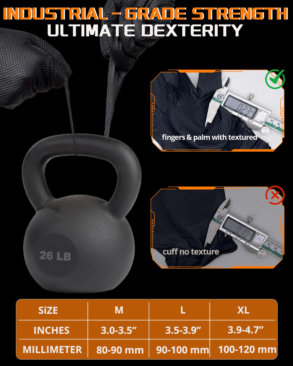 nitroshield 9mil Heavy Duty Disposable Nitrile Gloves, Black XLarge 800Pcs -Chemical Resistant, Latex Powder Free Rubber Gloves Diamond Texture for Automotive, Mechanics, Cooking,BBQ, Industrial Use