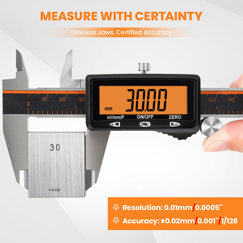 HARDELL Digital Caliper, 6" Rechargeable Caliper Measuring Tool with Large Orange Screen (Non-Backlit), Stainless Steel Digital Micrometer with Auto-Off, Inch/MM/Fraction for DIY/Household/3D-Printing