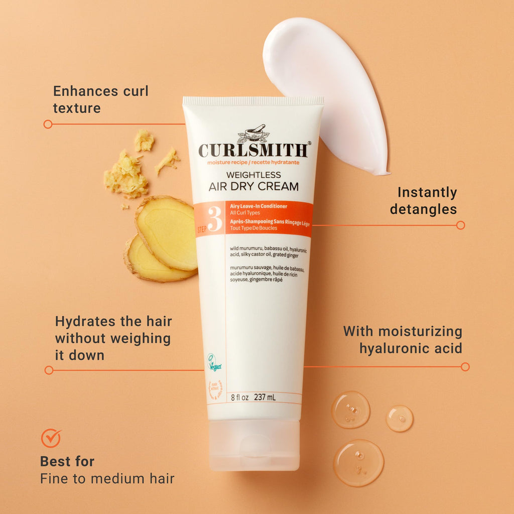 CURLSMITH Weightless Air Dry Curl Cream Leave In for Curly Hair (8oz)