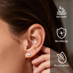 XUU 20G Titanium Flat Back Earrings 3-6mm 4 Pair Set for Sensitive Ears