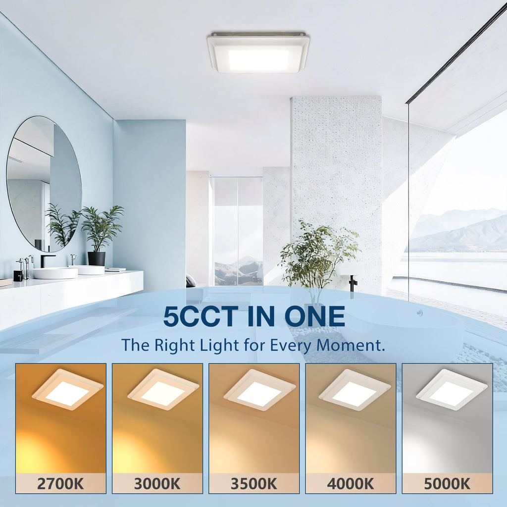 Amico Bathroom Exhaust Fan with Light, 110 CFM, 1.0 Sones, 5CCT, Easy Retrofit without Attic Access, Adjustable Bathroom Fan with light, Quiet Operation, ETL & FCC Certified