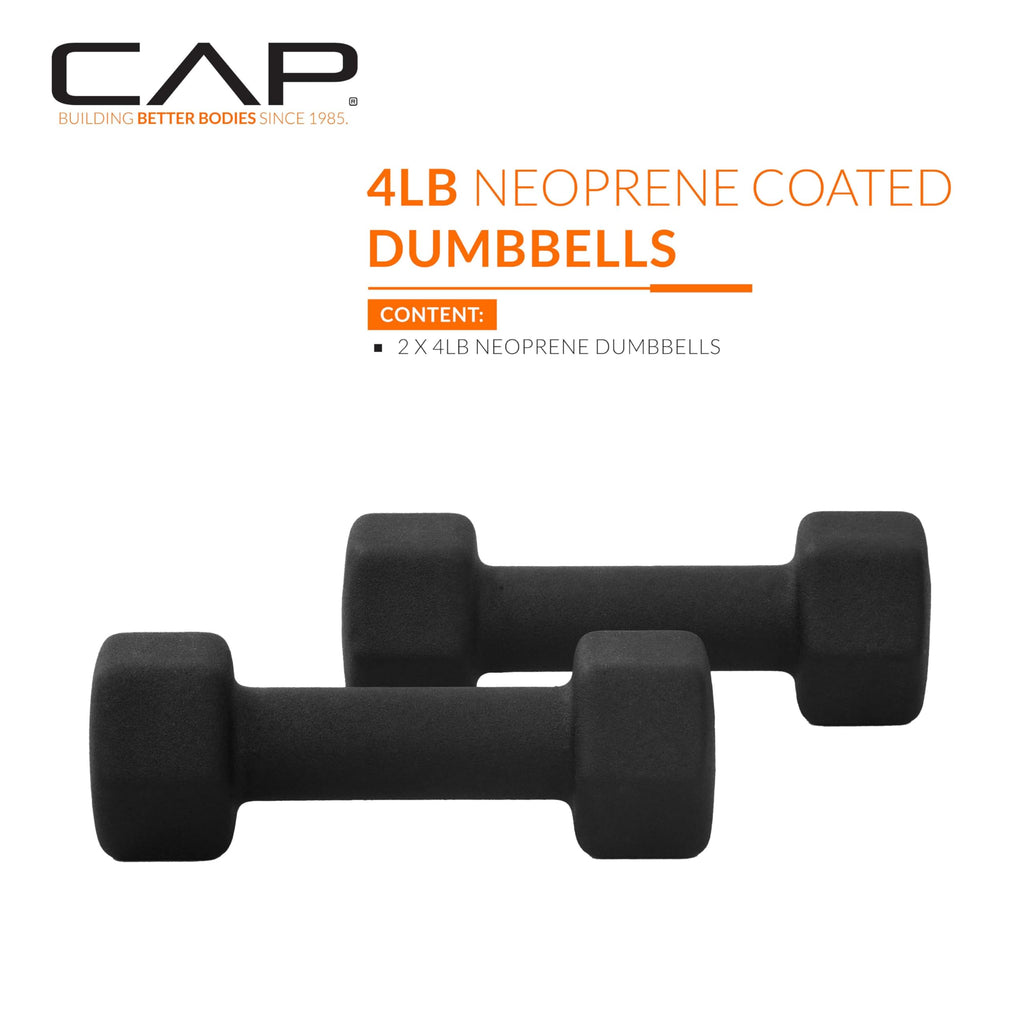 CAP Barbell 4 LB Neoprene Dumbbell Hand Weights - Pair | Black