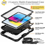 SEYMAC stock Case for iPad (A16) 11th/10th Generation 11''/10.9'' 2025/2022, Full-Body Drop Protection Case with Screen Protector &360° Rotate Hand Strap/Stand, Black
