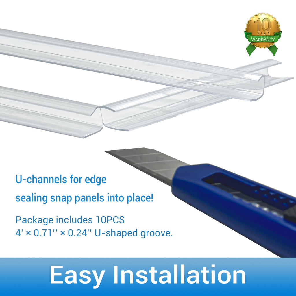XISOCO 10 PCS Polycarbonate Panels U Connector Profile 4FT Long 0.24IN High