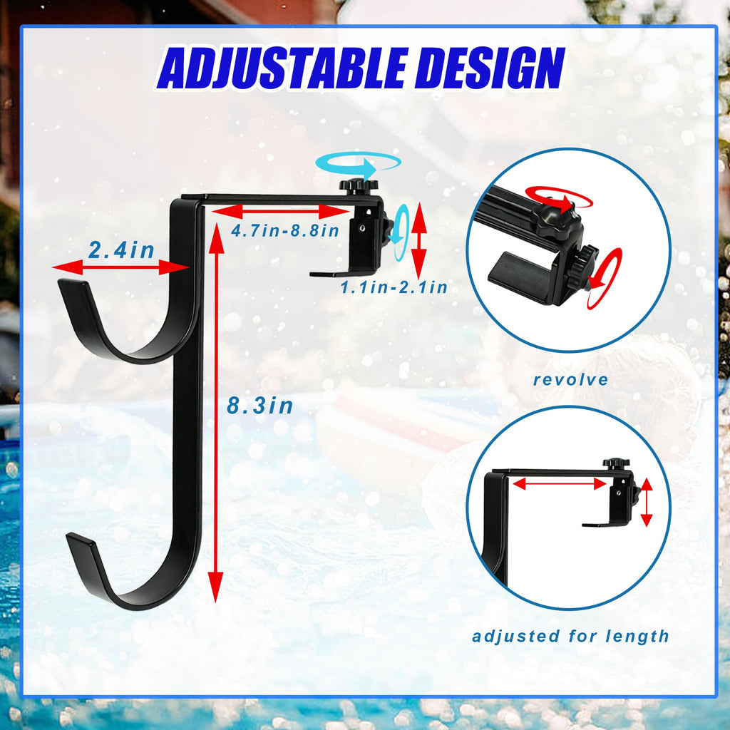 Desunqin Metal Pool Pole Hangers for Above Ground Pool, Adjustable Double Hooks for Poles Skimmers, Heavy Duty Pool Tool Holder