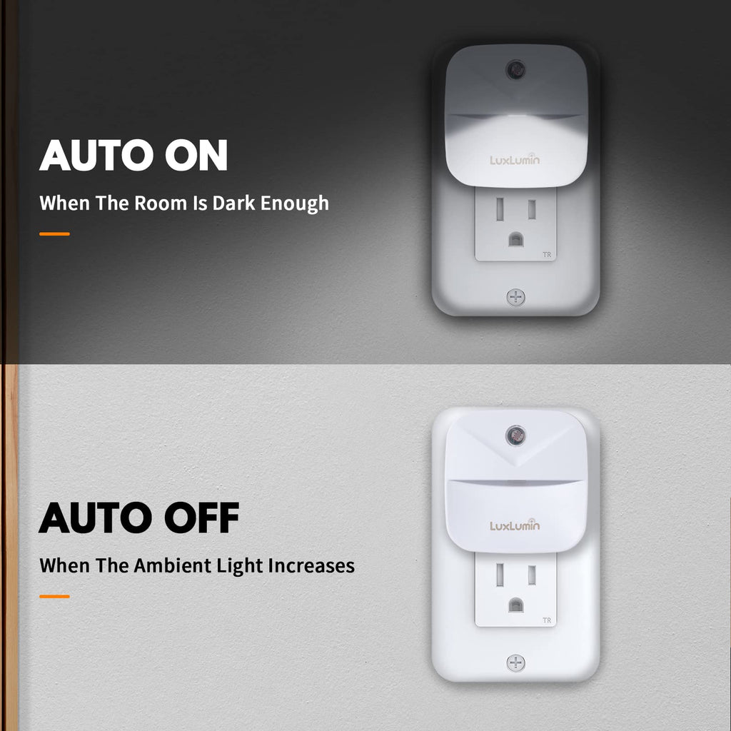 LuxLumin LED Night Lights Plug into Wall with Dusk-to-Dawn Sensor, Automatically Turn on and Off,Night Light for Kids,Bedroom,Bathroom,Stairs, White, 6 Packs