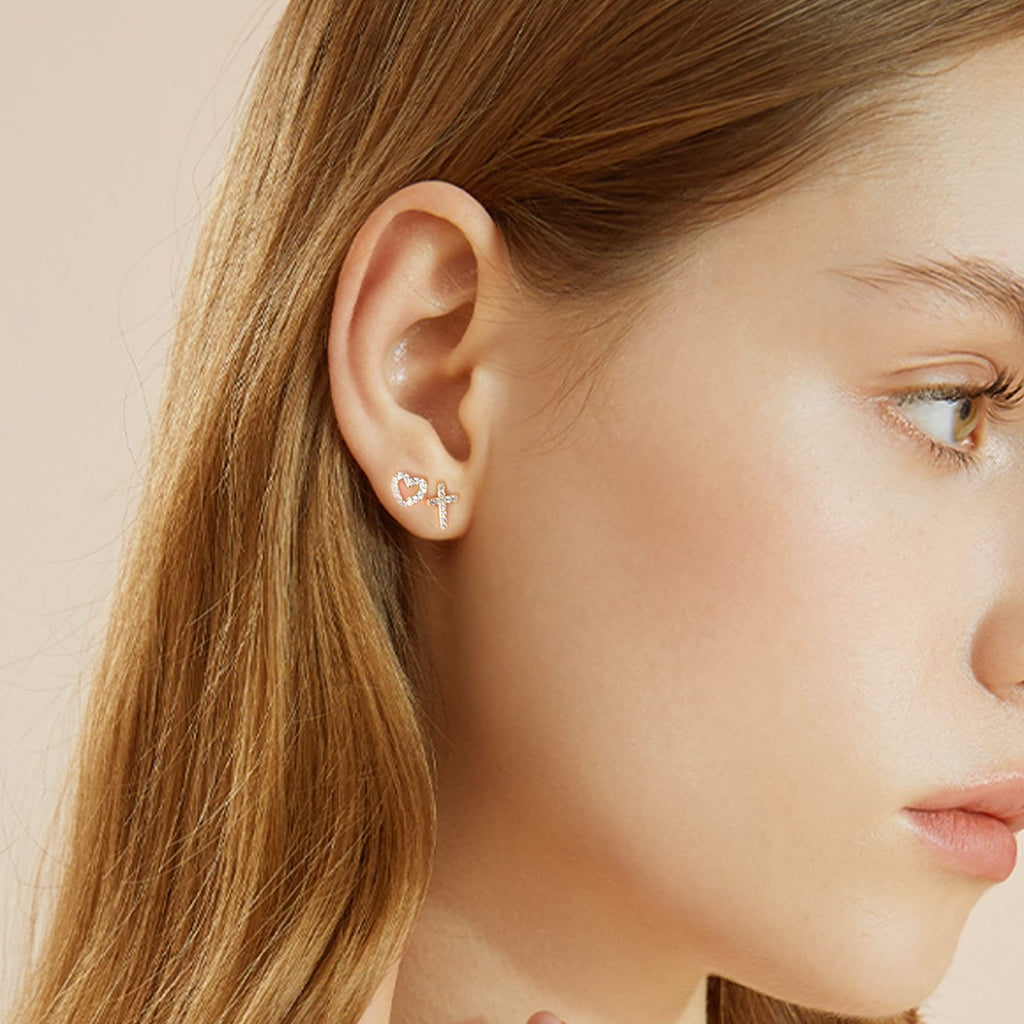 14K Gold Small Stud Earrings Set for Women Flat Back Earrings, 10 Pairs
