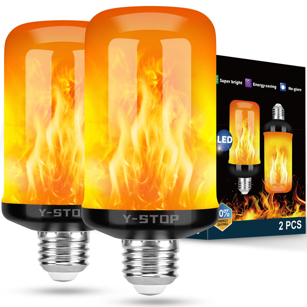 Y- STOP Upgraded Flame Light Bulbs, 4 Modes Flickering Light Bulb Outdoor with Upside Down Effect, E26 Base Flame Bulb for Christmas Decorations Outdoor, Halloween Lights, Party Decor (2 Pack)