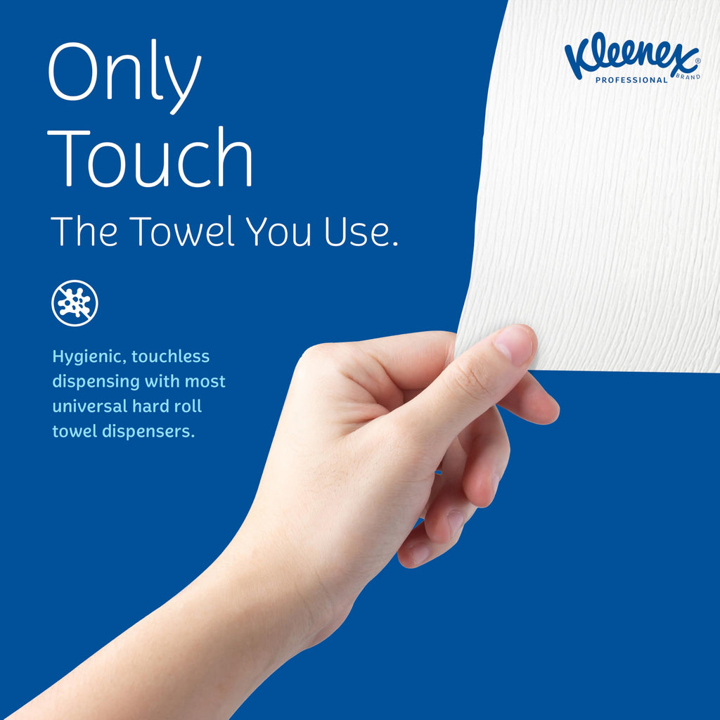 Kleenex® Universal Hard Roll Paper Towels, Bulk (50606), Hardwound 1.75" Core, Premium Absorbency Pockets™, White, (600'/Roll, 6 Rolls/Case, 3,600'/Case)