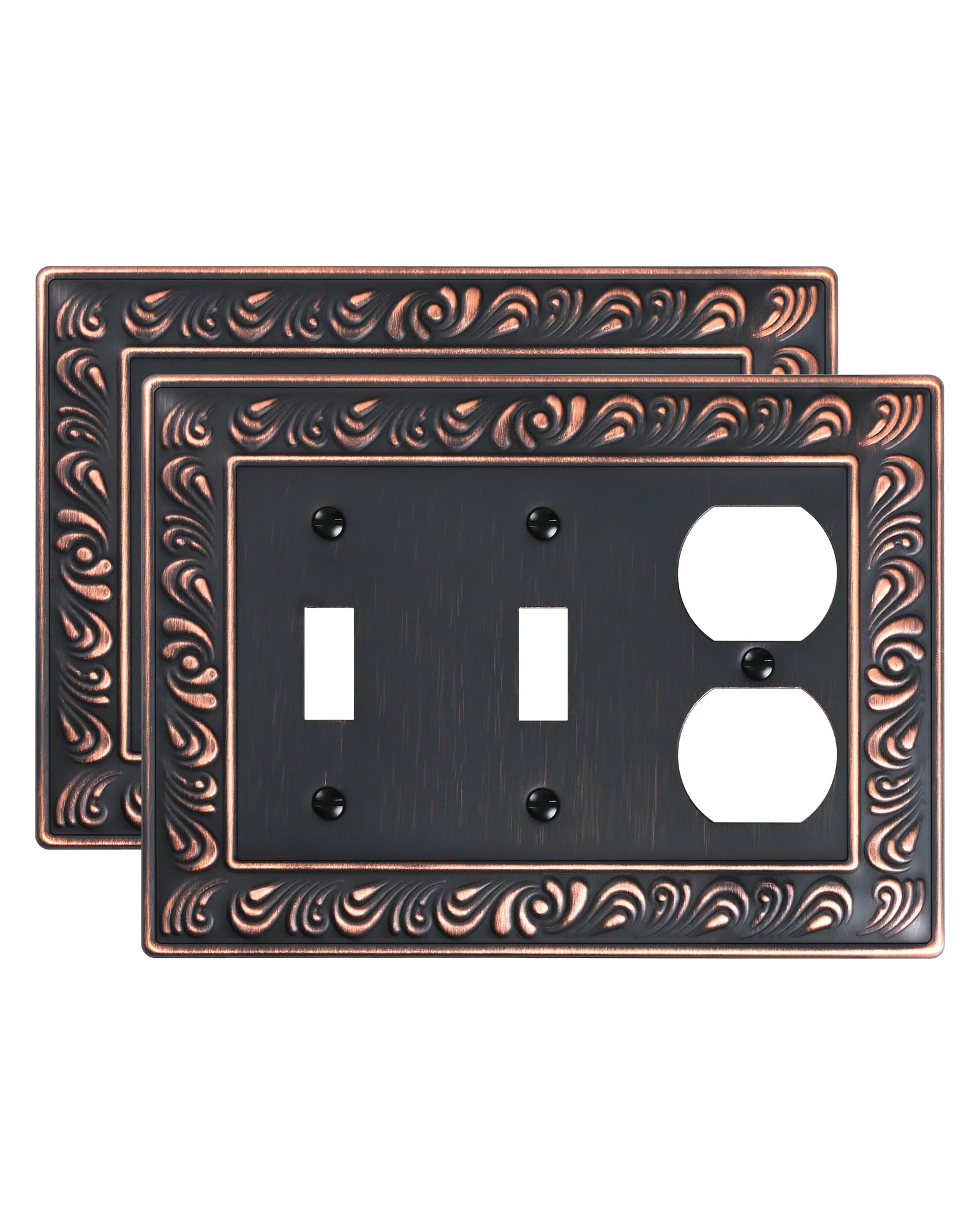 TREEWELL 2-Pack Combo Double Toggle/Single Duplex Outlet Covers, Paisley Pattern Decorative Switch Plates and Outlet Covers, 4 Gang Aged Bronze Metal Wall Plates, Corrosion Resistant