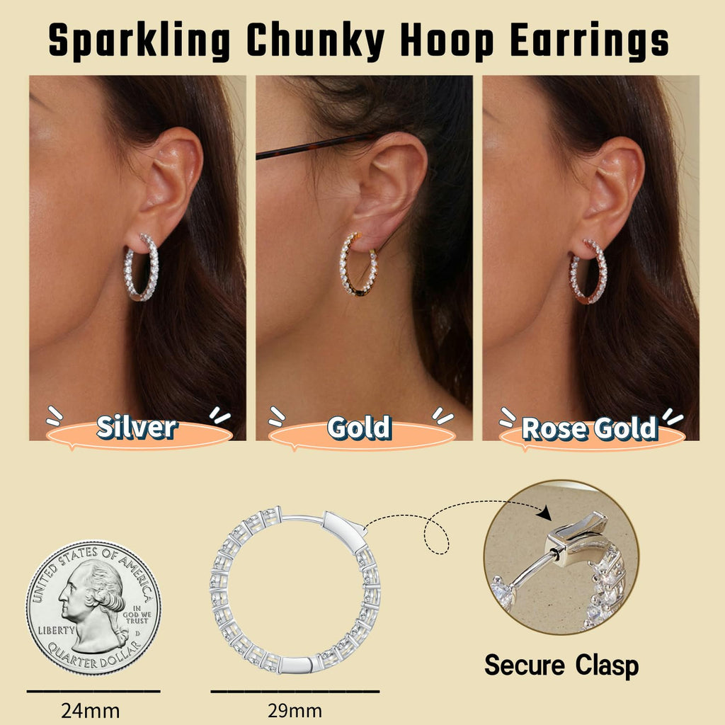 WOSTU Gold Hoop Earrings for Women,Cubic Zirconia CZ Hoop Earrings
