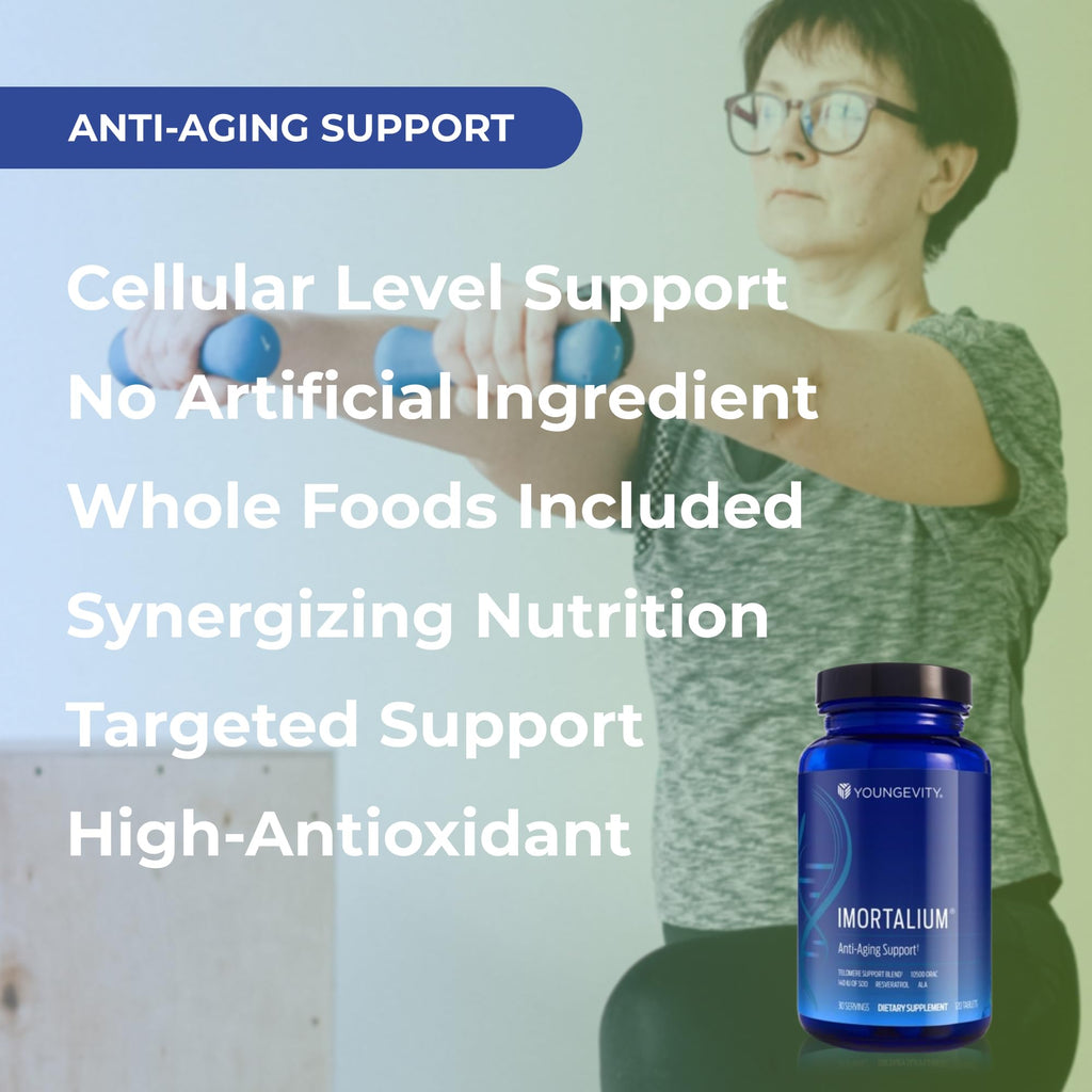 Youngevity Imortalium® - Anti-Aging Telomere Health, Fucoxanthin, Carotenoid Blend, Fucoidan Blend, MSM, Glutathione, Skin Rejuvinating Blend + 12 Whole Foods 120 Tablets (Pack of 1)
