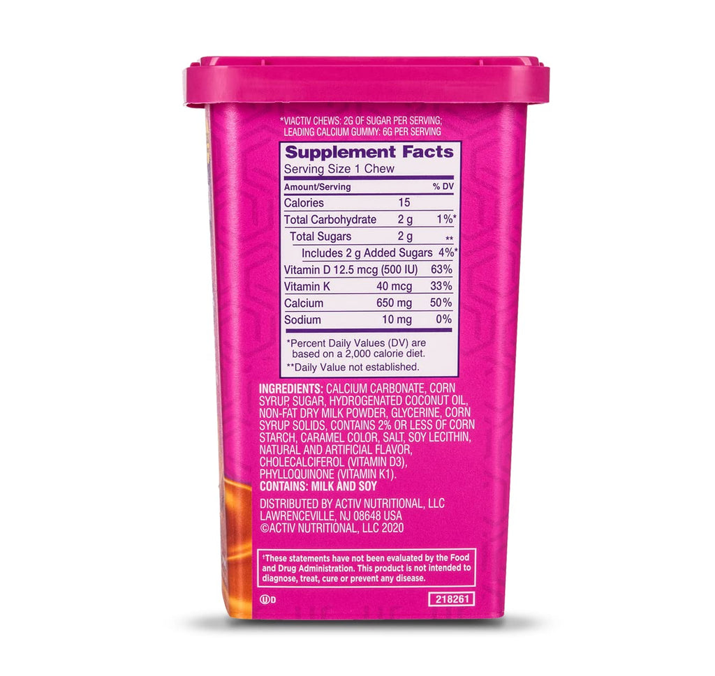 Viactiv Max Formula Calcium +Vitamin D3 Supplement for Bone Health, Rich Caramel, 100 Soft Chews - 6 Pack