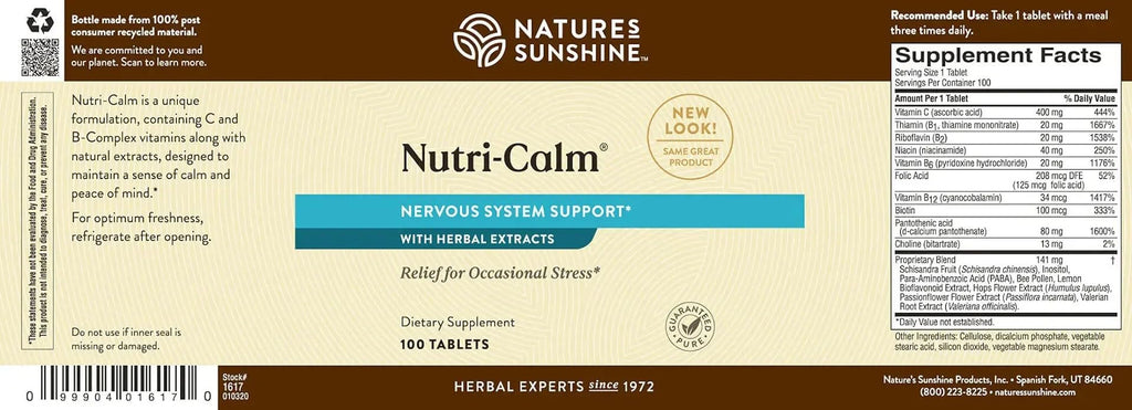 Nature's Sunshine Nutri-Calm- Herbal Stress Relief Supplement for Natural Relief, Mood Support and Boost, Nervous System Support - 100 Count