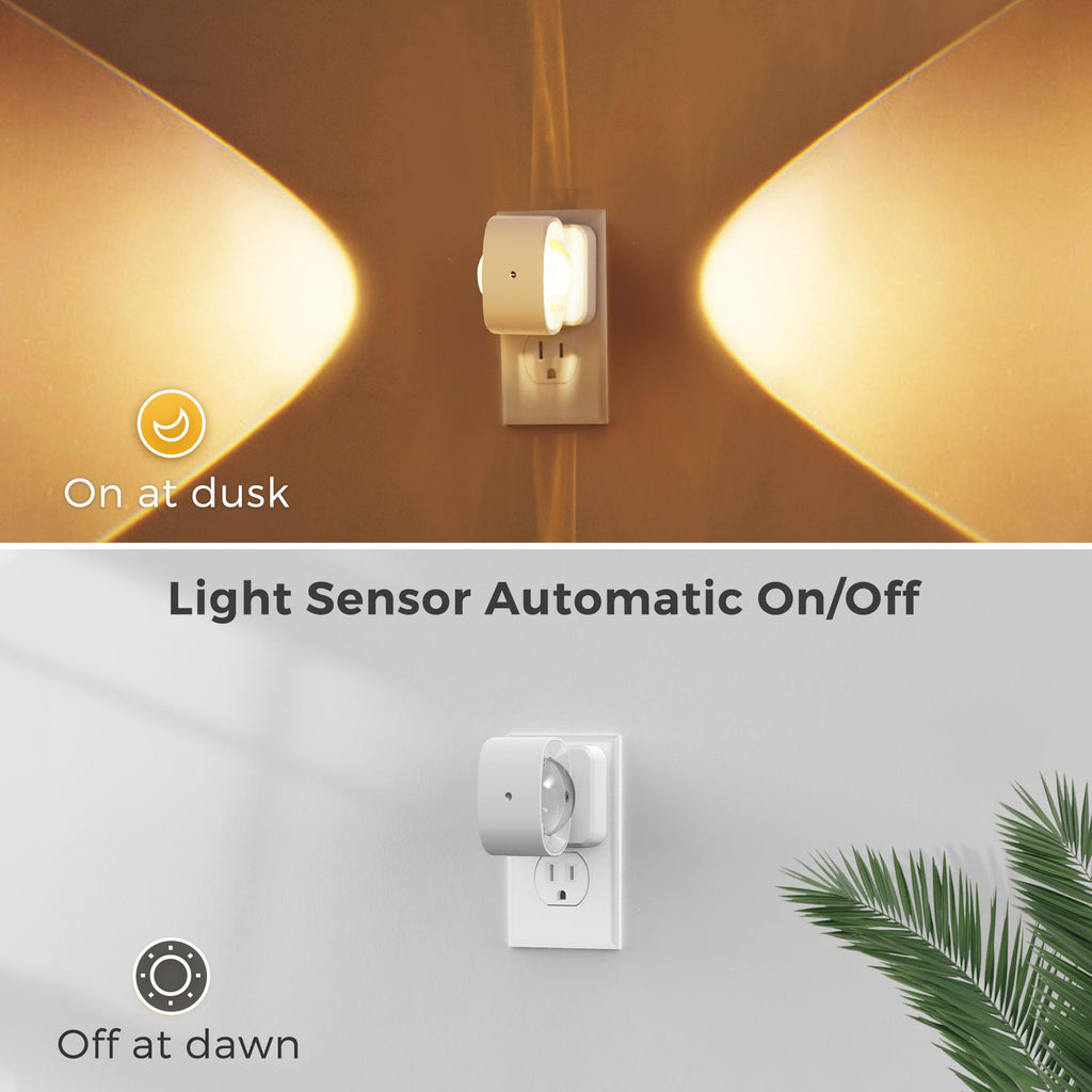 L LOHAS LED Night Lights Plug into Wall, Night Light Projector, Dusk to Dawn Sensor, Rotating White Nightlight for Kids, Soft White Ambient Lighting for Bathroom, Gaming Room, Gifts,2 Pack
