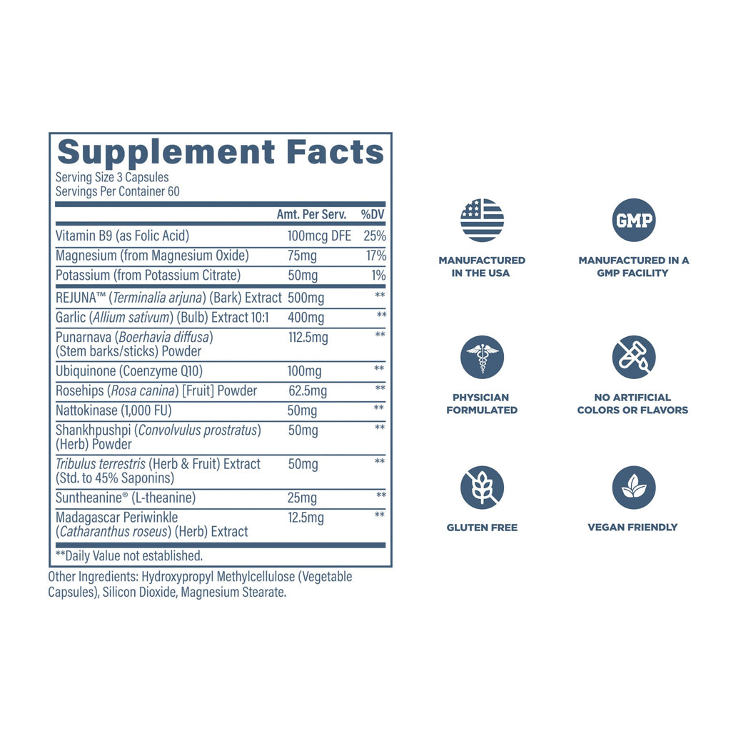 Revive MD Blood Pressure Support Supplement - Supports Heart and Circulatory Health, Energy & Daily Wellness - Magnesium, Potassium, Folic Acid & Garlic Formula (180 Vegetarian Capsules, 60 Servings)