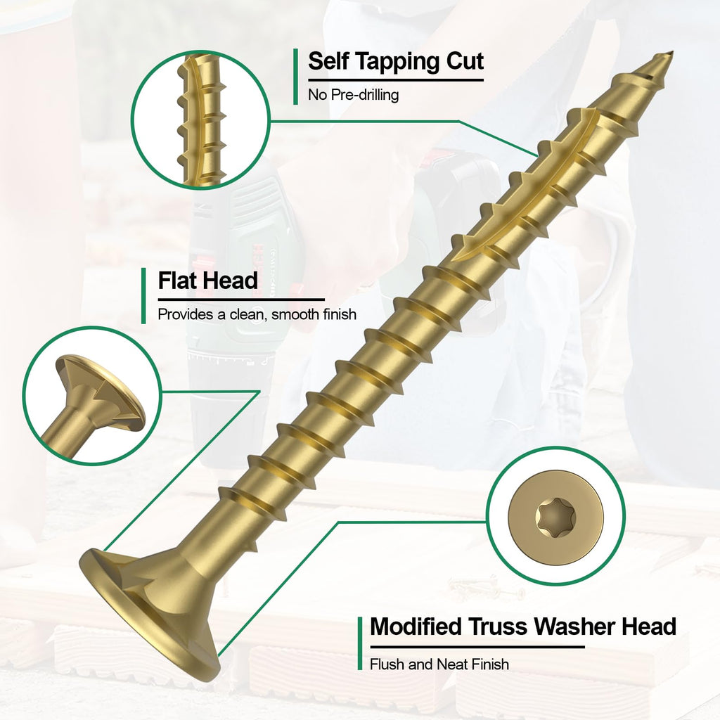 #8 x 1-5/8” Deck Screws, 1000Pcs Star Drive Wood Screws