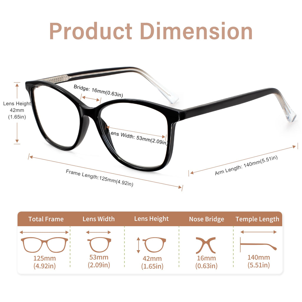 Madison Avenue Square Vintage TR90 Blue Light Blocking Reading Glasses for Women, Anti Glare/Eyestrain Computer Readers Black/Tortoise +2.25