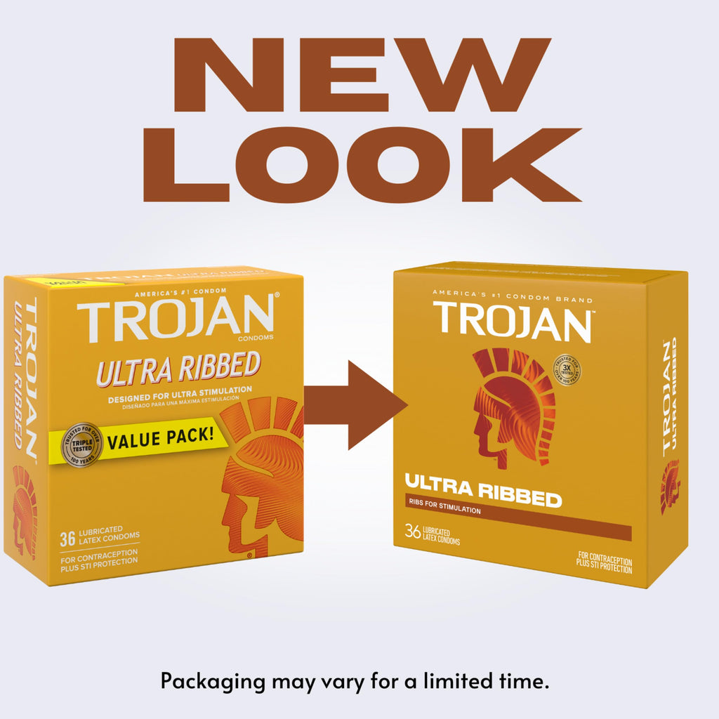 Trojan Ultra Ribbed Latex Condoms for Men, 36 Count