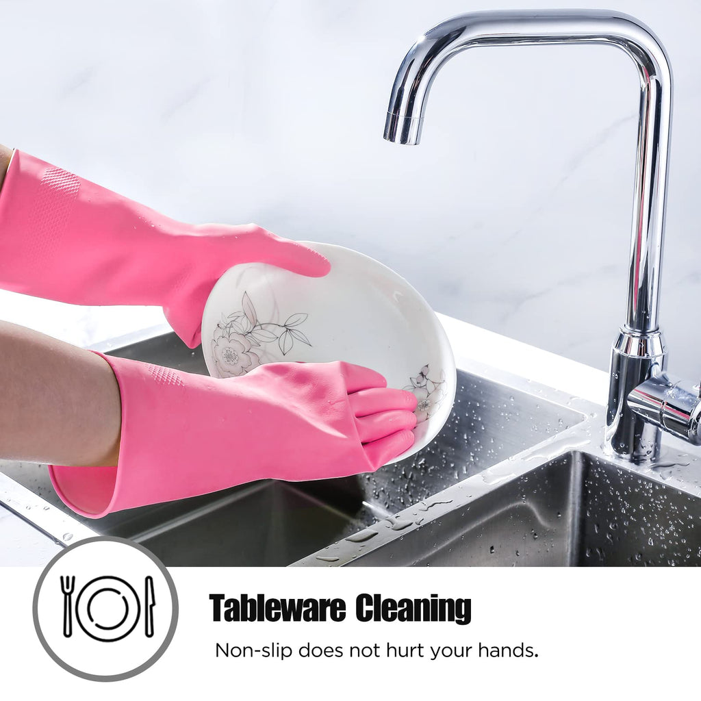IUCGE Rubber cleaning gloves pink 6 Pairs for Household,Reuseable dishwashing gloves for Kitchen.(6,Large)