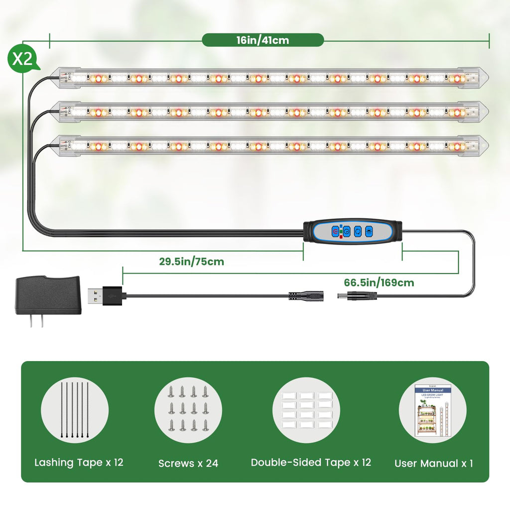 Kullsinss 16in Grow Light Strips, 180 LEDs Full Spectrum Indoor Plant Light