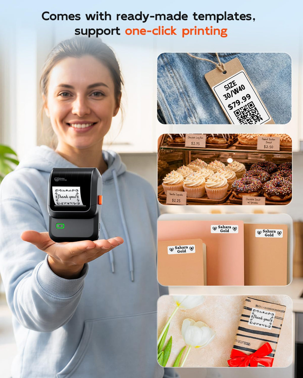 Ponek Label Maker Machine with Tape, M100 Address Barcode Label Printer, Versatile App 4000 Icons and 300 Fonts, Industrial Label Makers for Small Business, Office, Home, School, Safety Label Makers