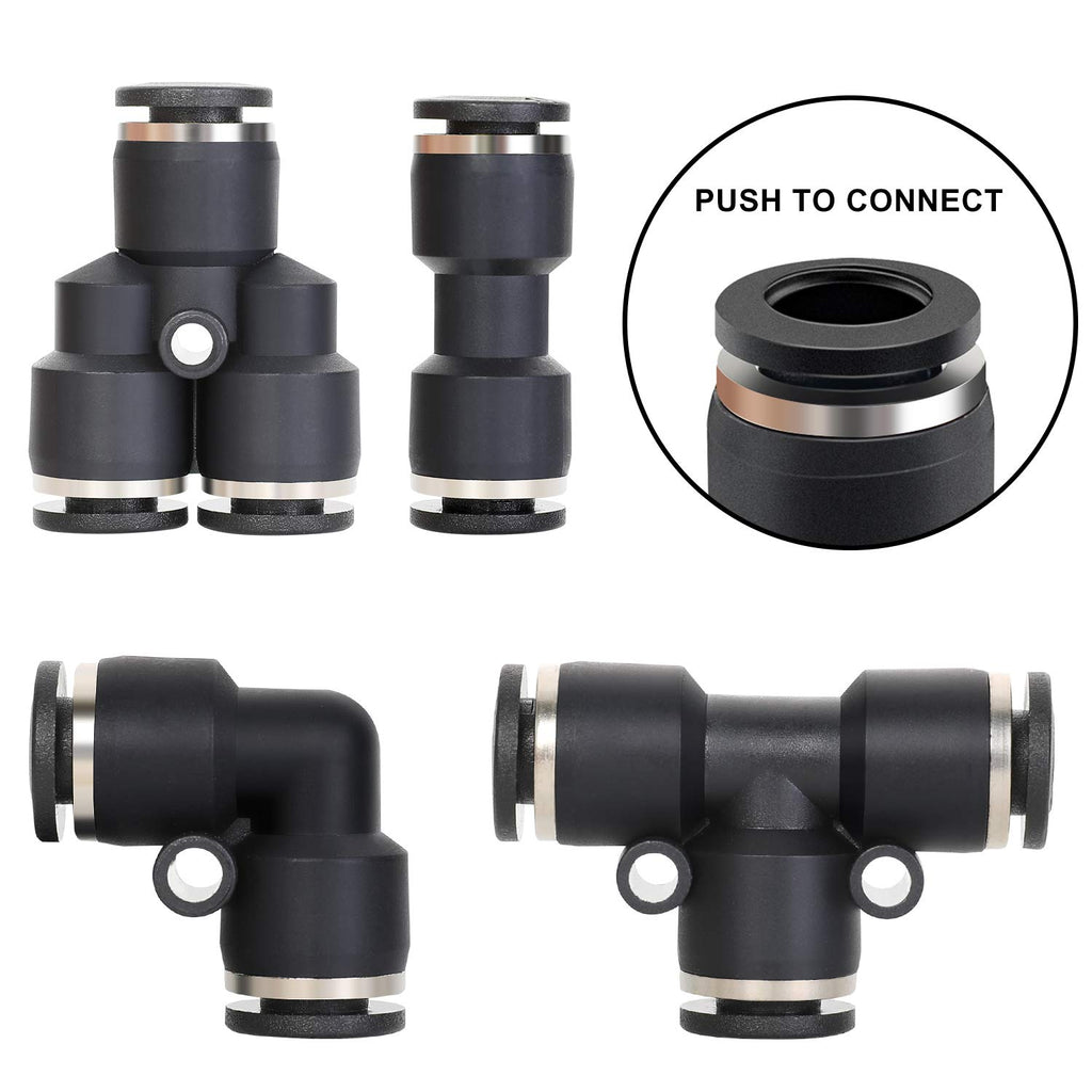 Hromee Air Line Tubing Kit, 1/4 Inch (6.35MM) OD x 32.8 Feet Polyurethane PU Tube and Push to Connect Fittings, 14 PCS Compressed Pipe and Accessories Kit