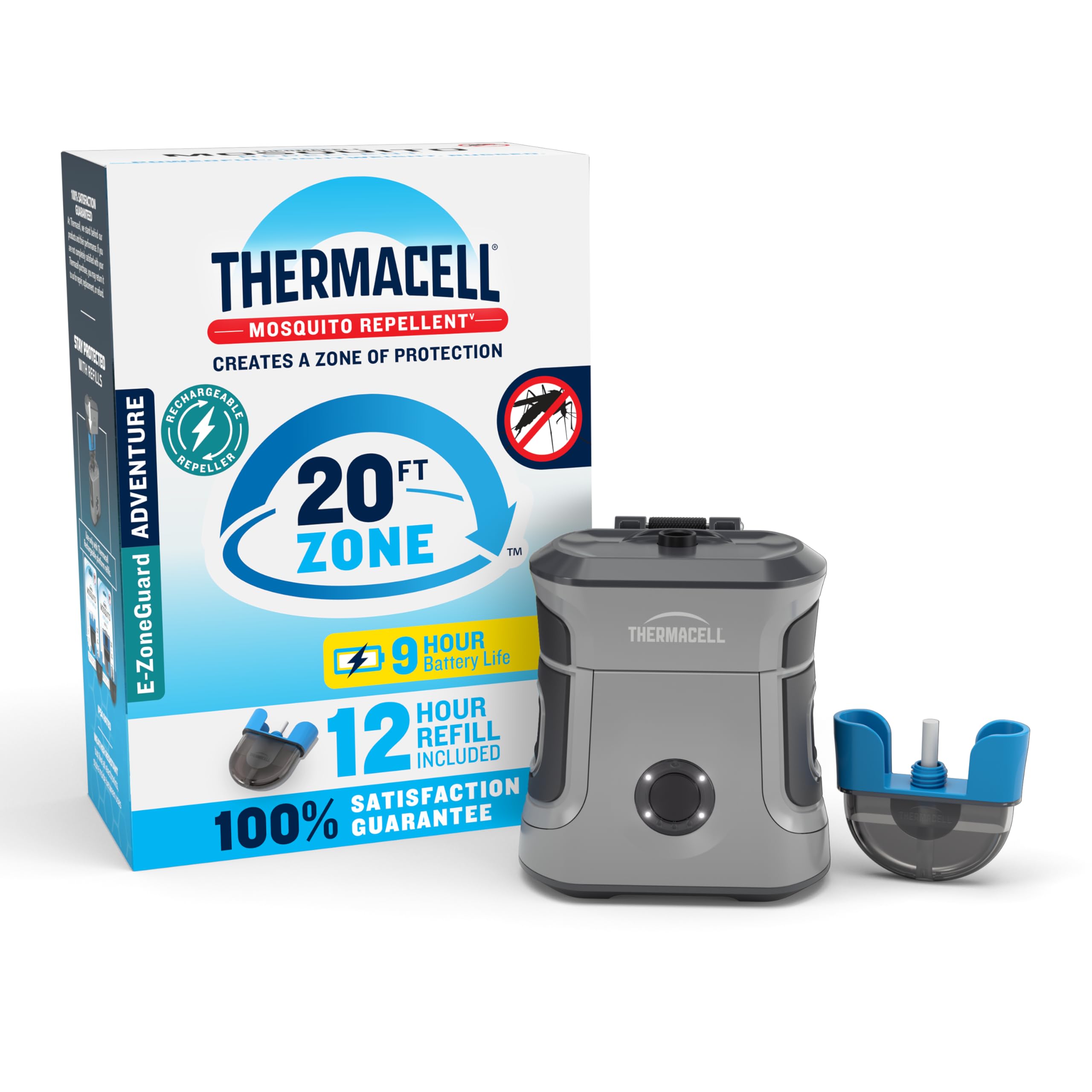 Thermacell E-ZoneGuard Adventure Rechargeable Mosquito Repeller with 20-Foot Zone of Scientifically Proven Outdoor Protection; 9-Hr Battery; 12-Hr Refill; Bug Spray Alternative; DEET-Free