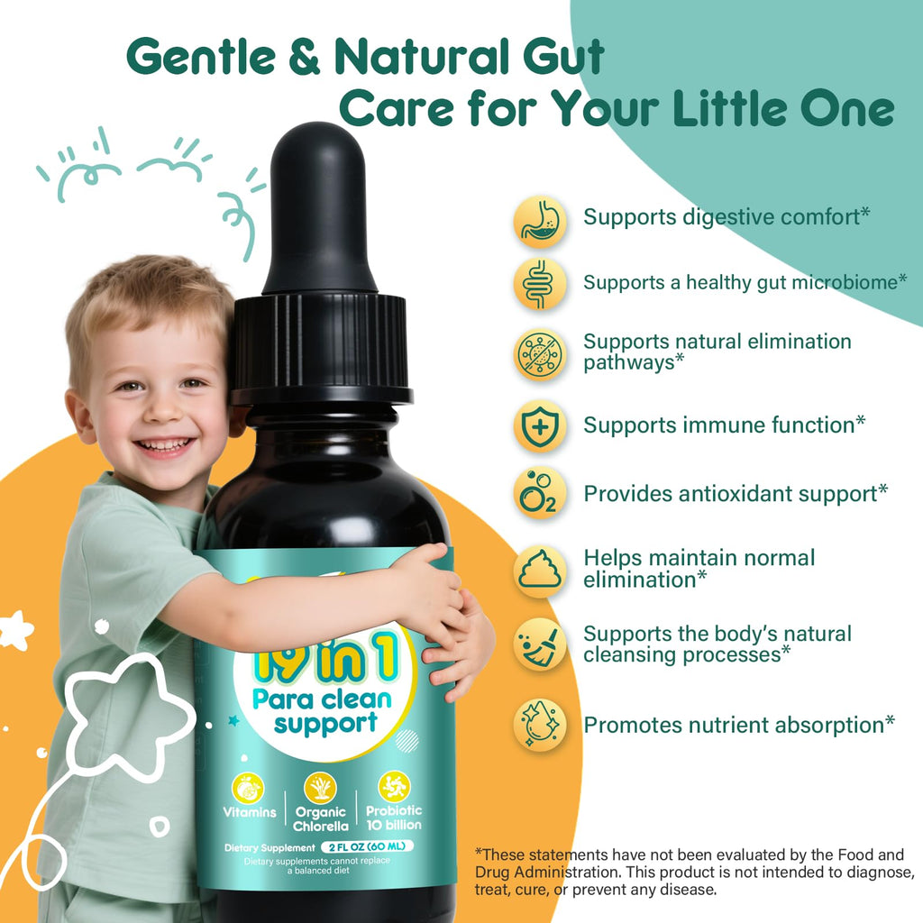 Tatavonix 19 in 1 Herbal Gut Cleanse Drops – Wormwood, Black Walnut, Chlorella 250mg, 10B Probiotics, Clove & Oregano – Liquid Detox Support for Adults & Kids, Alcohol-Free, 2oz