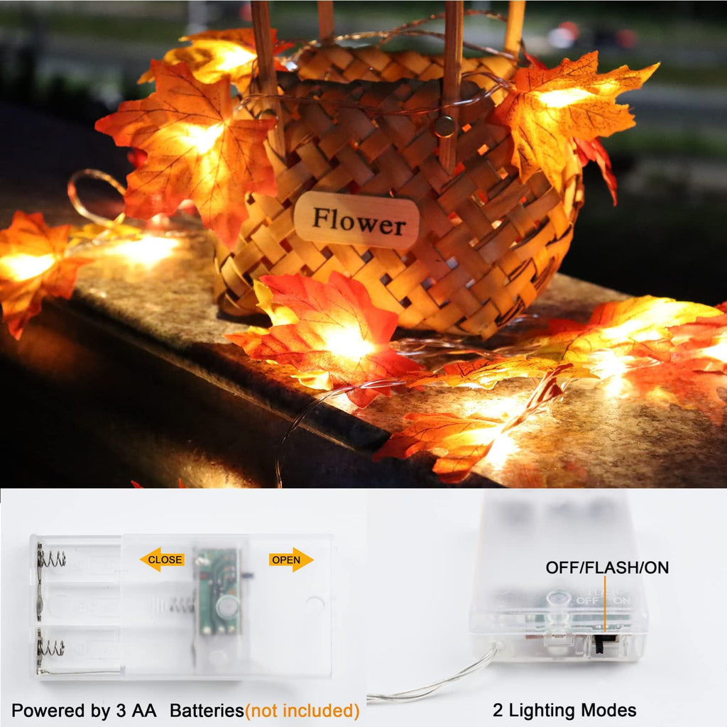 Runleo 4 Pack Fall Decorations Maple Leaf Lights Garland Total 40 ft 80 LED