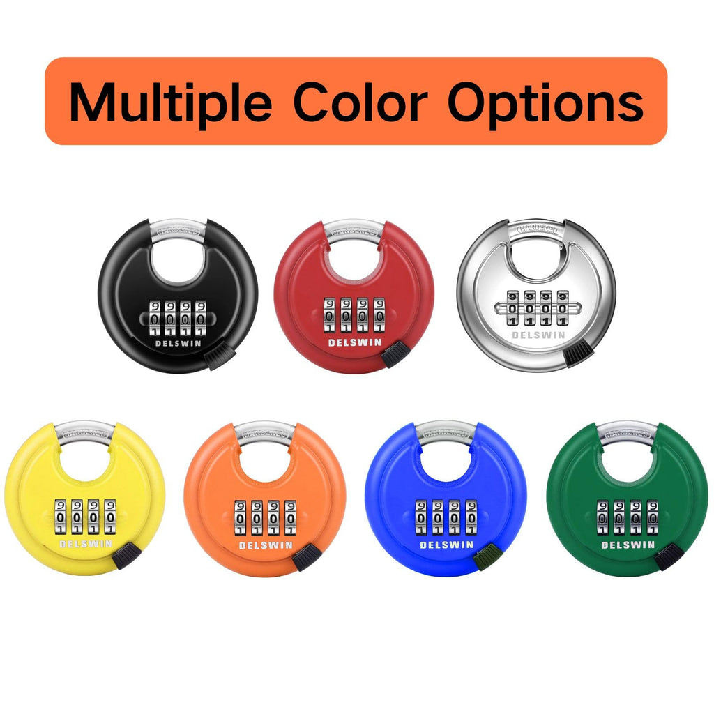 DELSWIN 4-Digit Disc Combination Lock Outdoor - Heavy Duty Combination Padlocks with Hardened Steel Shackle Weatherproof Combo Locks for Gates,Sheds,Fence,Storage Unit (3/8" Shackle, Black,2 Pcs)