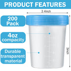 Geiserailie 200 Pcs Disposable Specimen Cup Urine Pee Cups for Testing 4oz Specimen Container with Leak Proof Screw on Lids for Safe Urinalysis Pee Stool Sample Collection Analysis (Blue)