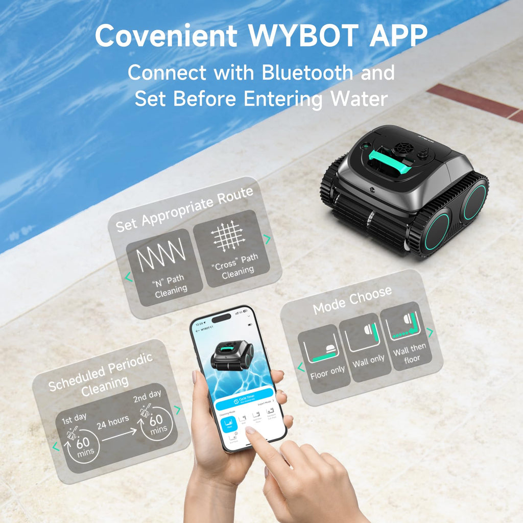 (2026 Upgrade) WYBOT C1 Pool Robot Vacuum for Inground Pools, 4-in-1 Cordless Robotic Pool Cleaner Lasts 150min, Triple-Motor up to 1,614 Sq.ft, Smart APP Support, Auto Wall & Waterline Cleaning