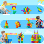 Bmag 130PCS Magnetic Tiles Building Blocks with 2 Cars | 3D Clear Magnet Blocks | STEM Preschool Toys for 3-9+ Kids | Christmas & Toddler Gift | Compatible with Major Brands