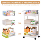 Volnamal Diaper Caddy, 3 Tier Rolling Cart for Baby Essentials, Off-White