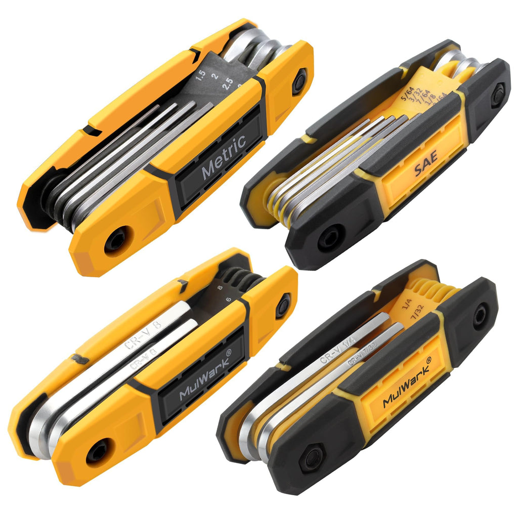 MULWARK 4 Pack Folding Allen Wrenches Sets | 17-Piece Complete Metric & Standard SAE Hex Key Set with Portable Holders for Basic Home Repair, Furniture Assembly, and DIY Projects