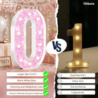 NANXU 12.6 Inch LED Pink Marquee Light Up Numbers, Sweet 70th Birthday Decorations Number Lights as Gifts for Women, Glitter Lighted Marquee Numbers for Pink Anniversary Party Table Decor, 70