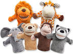 JOYIN 6Pcs Kids Hand Puppet Set with Working Mouth, Toddler Animal Plush Toy Includes Elephant, Giraffe, Lion, Bear, Raccoon and Monkey for Show Theater, Christmas Birthday Gifts for Kid