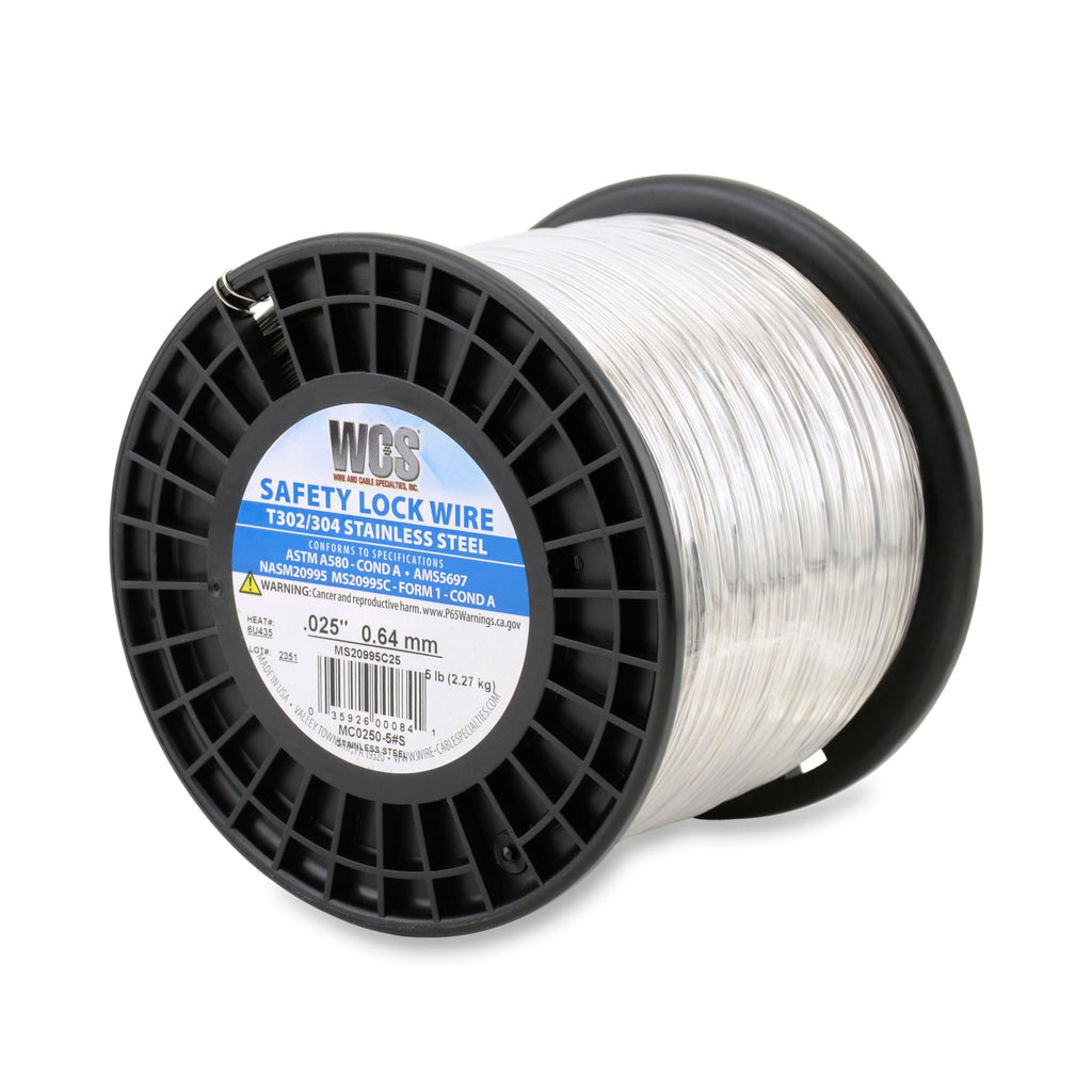 WCS .025 Stainless Steel Safety Lock Wire, T302/304, NASM20995C MS20995C, ASTM A580 Condition A, AMS569, Mechanics Wire for Aircraft, Automotive, & Industrial Use, 5lb Dispenser Can, Approx 2975 ft