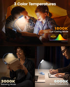 Glocusent 13 LED Rechargeable Book Light for Reading at Night, Eye-Caring 3 Amber Colors & Stepless Dimming, Lasts 1 Week to 2 Months, Travel Clip on Lamp, Gifts for Book Lovers, Men, Women & Kids