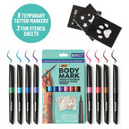BODYMARK Temporary Tattoo Markers, 8-Count Color Collection, Skin-Safe