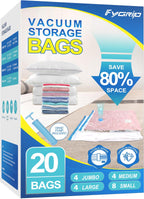Fygrip Vacuum Storage Bags with Hand Pump, Plastic Packaging Bags, 80% Space Saver Vacuum Seal Bags for Clothing, Travel Lugggage, Blankets, Comforters, 20 Combo