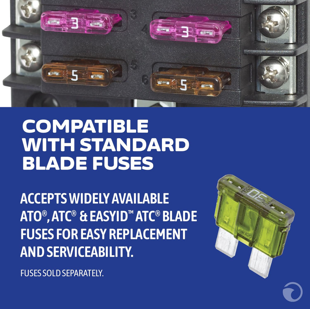 Blue Sea Systems ST Blade Fuse Block 12 Circuit with Ground wihtout Cover, 100 Amps, 5031