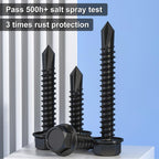VGBUY 150Pcs Self Drilling Screws Assortment Kit, 410 Stainless Steel Self Tapping Sheet Metal Screws, Black Zinc Plated, #8 1/2" 3/4" #10 1" 1-1/2", Hex Washer Head